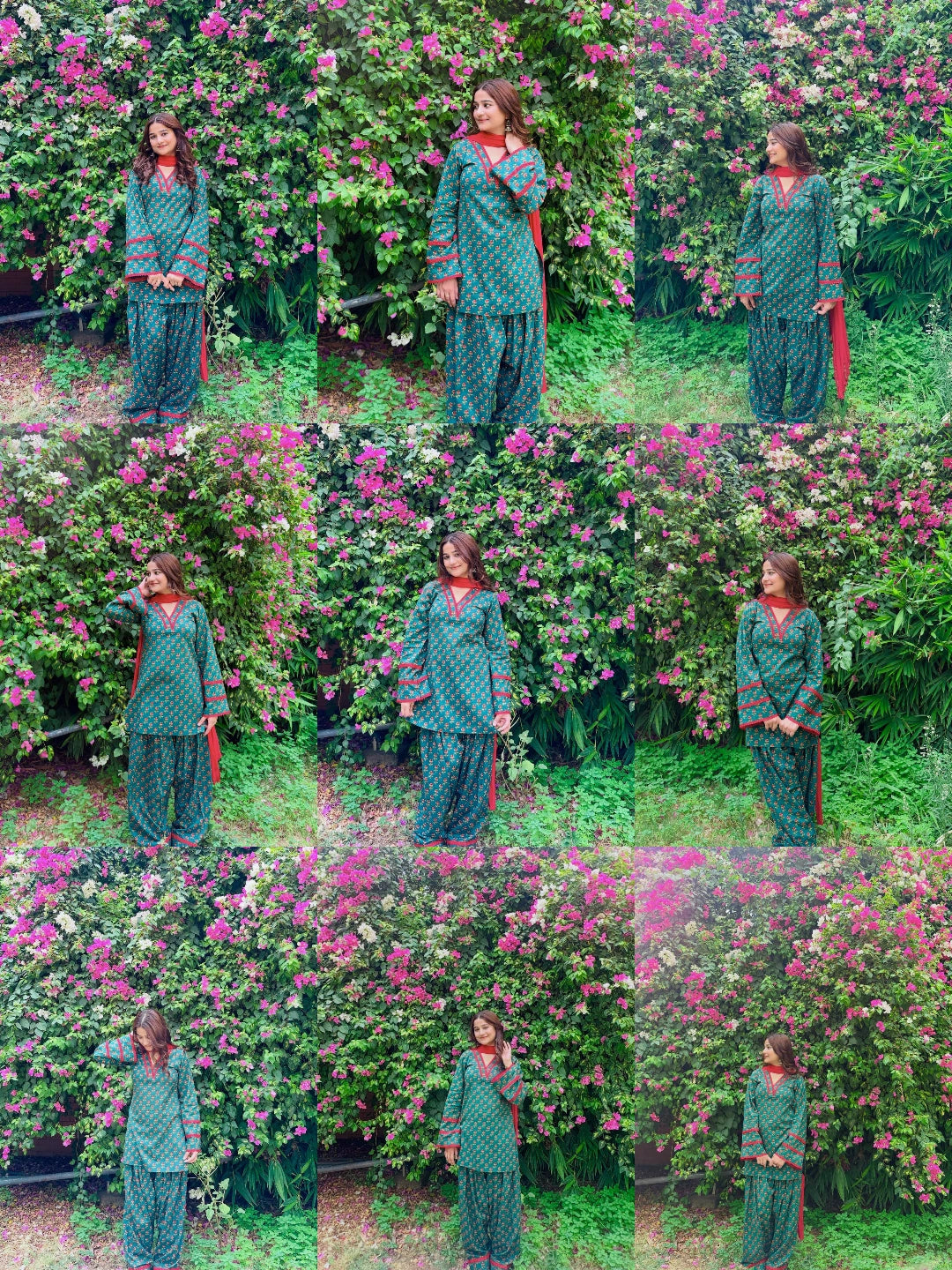 Teal Green Digital Floral Print Farshi Suit catalog collage – Kalyanja KU303